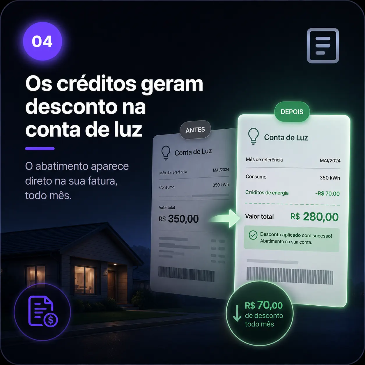 Os créditos geram desconto na conta de luz